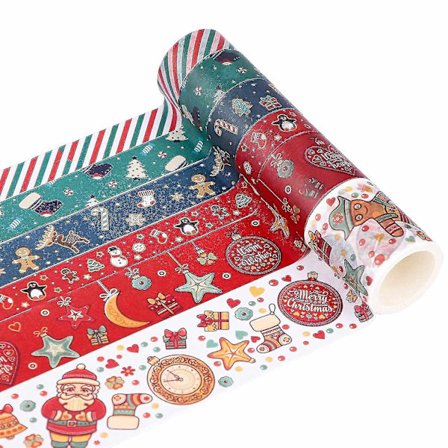 Jule Washi Tape Sett med 6 Ruller Juledekorative Limtape