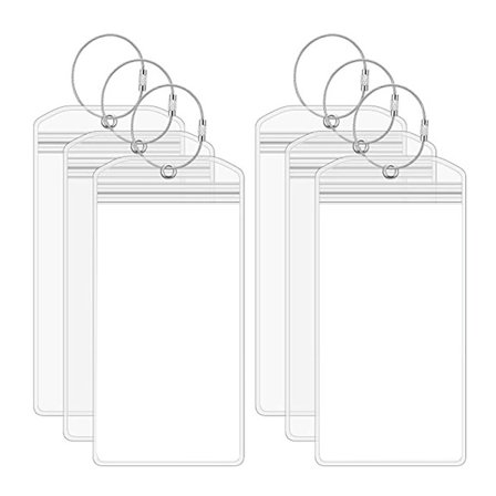 6-pakning reiseveskeetiketter med glidelås og stålspenner, bagasjelapper