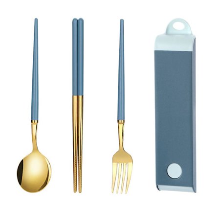 Gjenbrukbart reisesett med bestikk i rustfritt stål med etui, bærbar matboks for camping og kontor