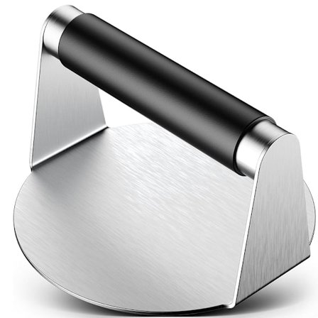 Hamburgerpresse, Stege-værktøj i rustfrit stål, Ham- og hamburgerbøfpresse med brandsikker håndtag, 14 cm non-stick