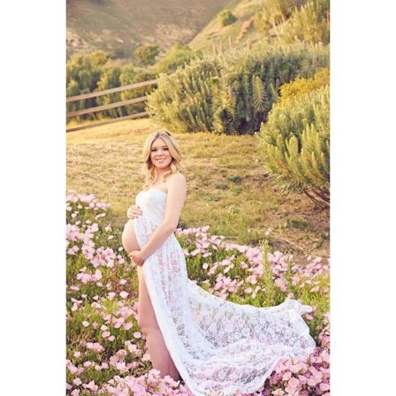 Maternity kjole fotografering rekvisitter blonder stræk graviditet lang kjole