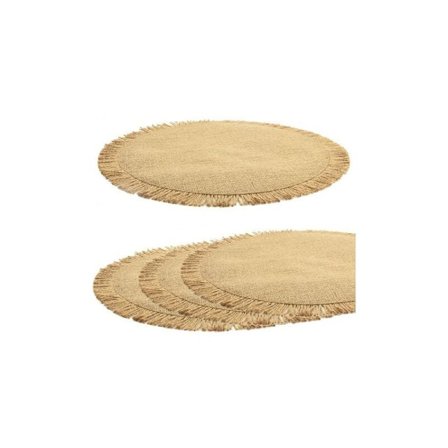 Spisebordsett med 4 runde bordbrikker i jute stoff, bordbrikker sirkel av rustikk Dia Farm 38 cm, for kjøkken, spisestue, bryllup, Ho,