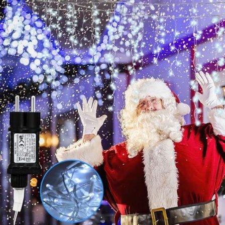 LED-lyskjede, LED-gardinlys, lysgirlander 600 LED 20m kald hvit juleiskald regnkjede utendørs