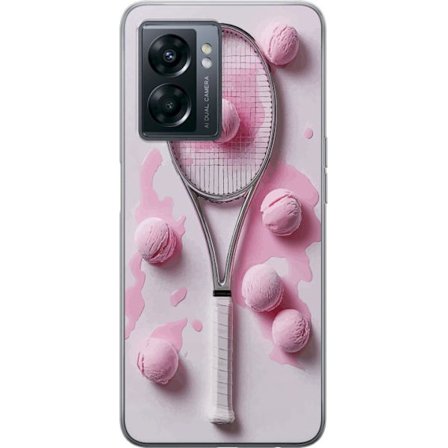 Kompatibel Mobilcover til OnePlus OnePlus Nord N300 Rosa glaskugler og tennisketsjer i et kreativt stillbillede med legende popfølelse og moderne des