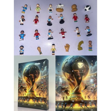 Jud- Ny VM 2024 adventskalender Fotball-VM Jul Blind Box Messi, Haaland, Mbappe, Cairo osv i