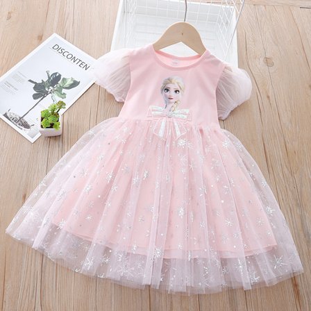 Flickors Frozen Elsa Prinsessklänning, avslappnad sommarklänning för fester, 3-7 år Rosa[YD]