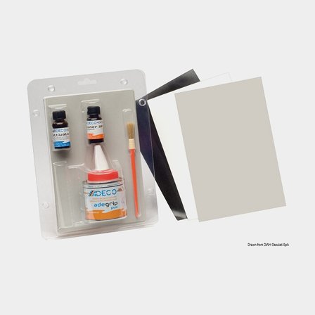 Repair kit for inflatable boat made of PVC Adeco Adegrip, 2-component, with adhesive + PVC cleaner + repair patches + brush