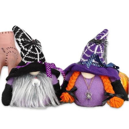 Halloween-dekorationer: Ansiktslösa dvärgdockor, Rudolph-docka, spindel, fladdermus, festlayout