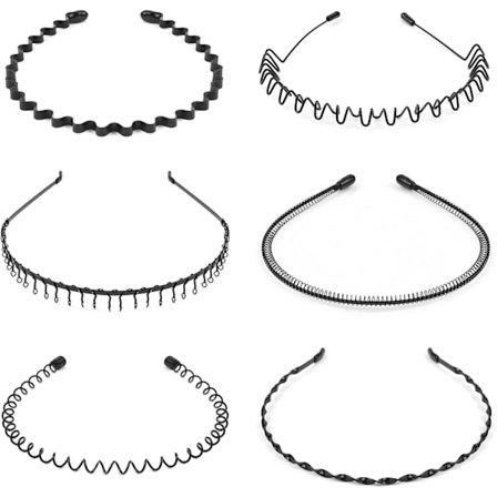 Metalldiadem Unisex, 6 stk Bølgede Diadem i Multistil, Pannbånd Tilbehør, Kvinner og Menn, Sklisikre Elastiske Diadem, Hårpynt for Utendørs Sport Yoga