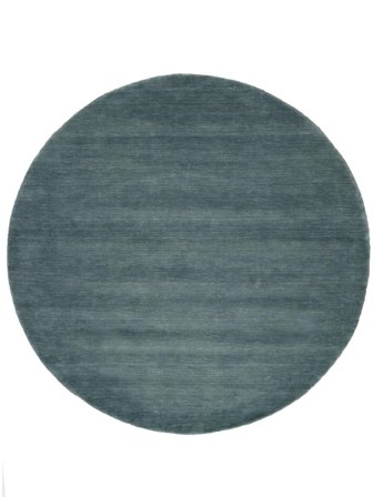 Wool Rug Plain (Single Colored) Handloom Dark Teal Round Large