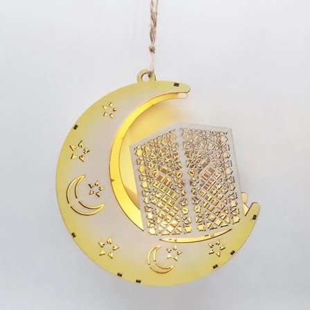 Eid Mubarak Månlampa Hängande Lykta Prydnad Trä F F