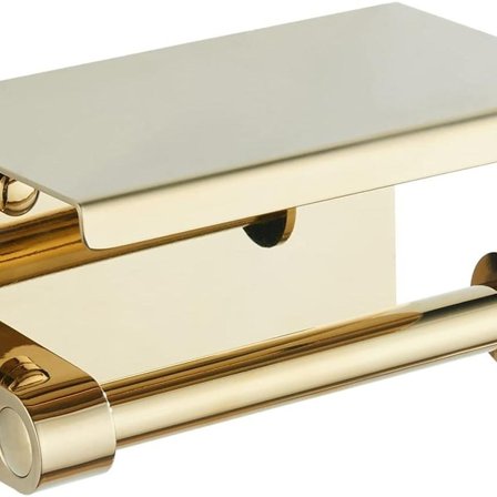 Toalettpapirholder i gull, toalettpapirholder i rustfritt stål 304 med hylle