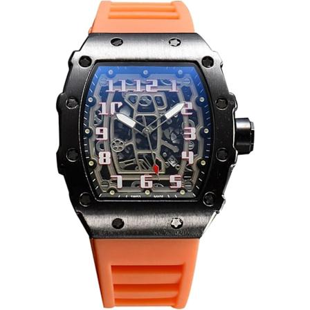 Herre Kvartsklokke Mote Tonneau Armbåndsur Lysende Analog Klokke Casual Sportsklokke for Menn med Dato Kalender Svart Oransje Black, orange