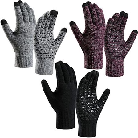 3 par (sort/grå/rosa rød) vinterhandsker til kvinder og mænd,