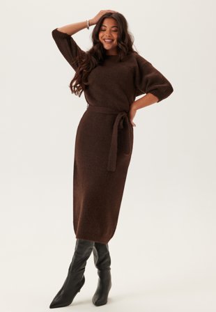Bubbleroom - Short Sleeve Knitted Dress - Brown - Kläder
