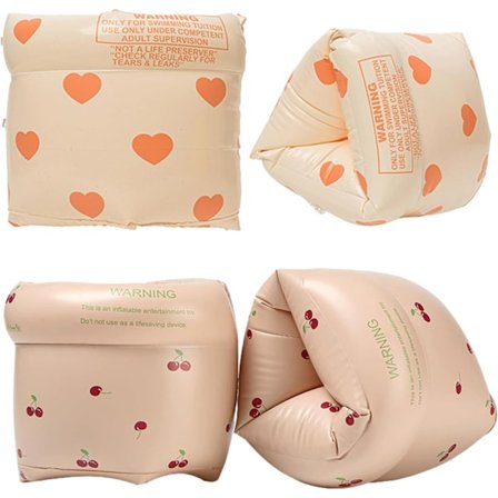 Svømmevinger for barn og nybegynnere, hjerte- og kirsebærdesign, 4 stk sett, ideell for svømmeundervisning og strandaktiviteter