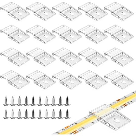 Klare monteringsclips til LED-strips, selvklæbende med skruer, 50 monteringsclips og skruer, til 10 mm brede LED-strips, IP30/65, 2-4 ben