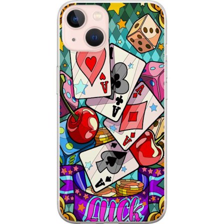 Kompatibel Mobilcover til Apple Apple iPhone 13 Lucky Hands spillekort terninger kirsebær og farverig baggrund i pop art stil retro casino design