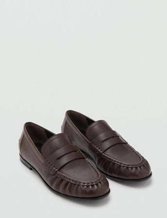 Mango Leather Penny Loafers - Brown - 37