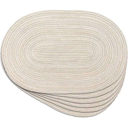 12x18 tuuman pöytätabletit, 6 kpl, ruokapöydille, luonnonmukaiset kudotut lämmönkestävät tabletit (soikea beige) LGL