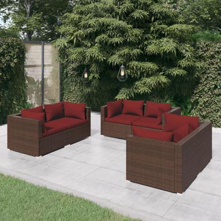 Vidaxl Loungegrupp För Trädgården Med Dynor 6 Delar Konstrotting Brun