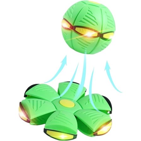 Lentävä lautanen -leikkipallo, maaginen muodonmuutos-UFO-lelu lapsille ja lemmikeille, koiran ulkolelut lentävä pallo (vihreä, 6 valoa)