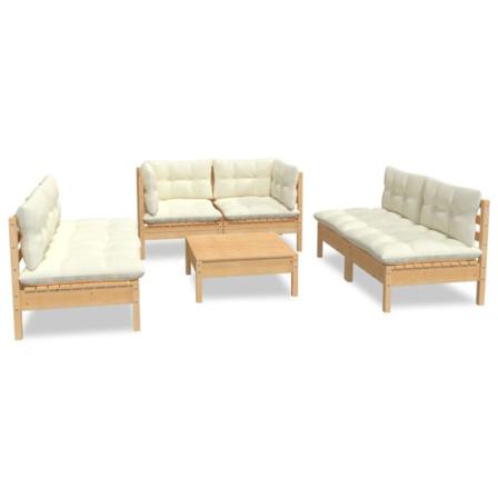 Vidaxl Loungegrupp Med Gräddvita Dynor 7 Delar Massiv Furu Creme
