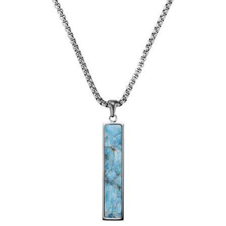 Orisun | Colier argintiu din oțel inoxidabil cu piatră apatită și pandantiv bară pentru bărbați - Coliere din oțel