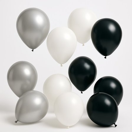Ballonger Latex Kalas Födelsedag Silver Vit Och Svart 12-Pack