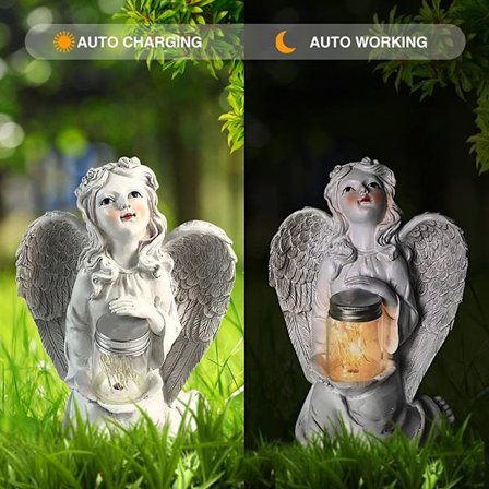 Solcelled Fe-engel med Vinger og Solskinnende Krukke LED Hage Lys Hjemme Dekor Figur Statuette