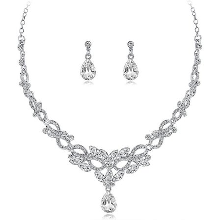 Brudgumssmyckesset med silver och glänsande form och örhängen för kvinnor och flickor