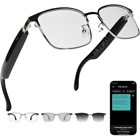 2025 Siste Modell Ai Oversettelsesbriller med Chat GPT Bluetooth for Menn Kvinner med 140 Språk Fargeskiftende Linser Klare Hodetelefoner w