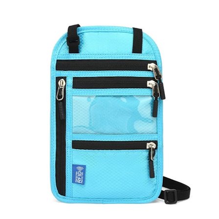 Axelremsväska för Mobil, RFID-skydd Reseplånbok - Vattentätt Passfodral med Halsband i Sjöblått