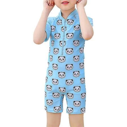 Barn Sommar Strand Tecknad Print Dragkedja One Piece Baddräkt Panda Print 3-4 År