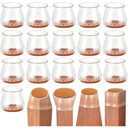 16 stk. stolbenbeskyttere i silikon med gjennomsiktig filt beskytter stoleben hardtregulv fliser for å beskytte gulv mot riper