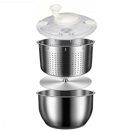 6L Salatslynge Rustfrit Stål Stor Grøntsagsvasker med PP Låg til Frugtvasker Pasta & Pomfritter S