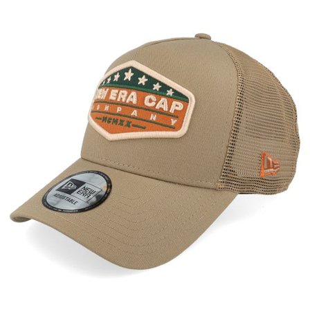 New Era - Beige trucker Keps - Patch Khaki A-frame Trucker @ Hatstore