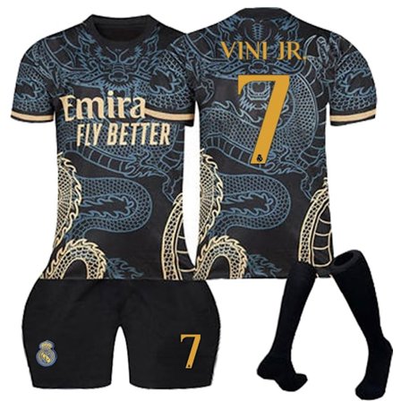 23-24 Real Madrid Drage Svart Special Edition Fotballdrakter Barn Fotballdrakt Nr. 7 Vini Nr. 7 Vini