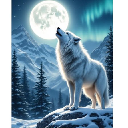 Hylende Ulv Diamantmaleri Sæt, 5D DIY Fuld Drill Rhinestone Broderi, Måneskinsnat Mosaikkunst, Hjemmevægsdekoration Gave til Voksne