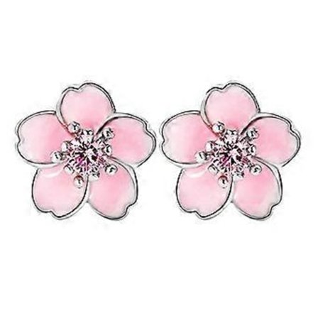 1 Par S925 Sterling Sølv Øreringe Mode Sakura Blomst Øreringe Gave Enkel Eardrop Smykker (Pink)