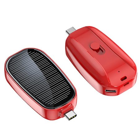 Mini Solcellsladdare Powerbank Portabel Nyckelring Powerbank för Mobiltelefon 1200mAh Röd: För type-c