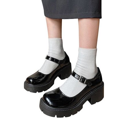 Dam Mary Jane Skol Skor Plattform Ankel Spänne Glossy 38