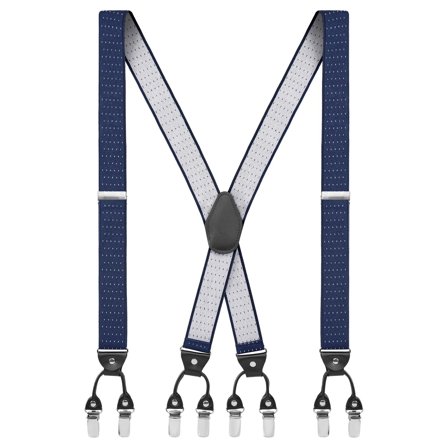 Vexel | Brede Gestippelde Marineblauwe X-vormige Clip Bretels voor mannen - Bretels met clips