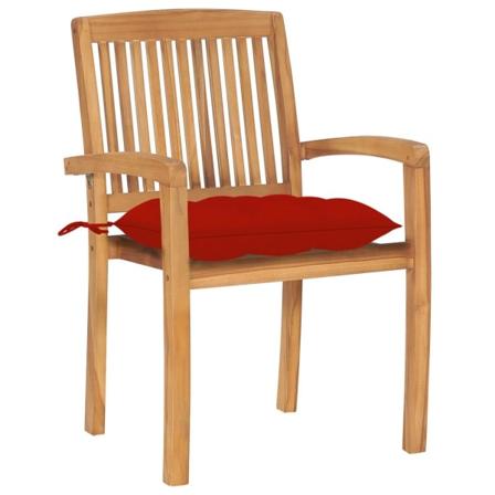 Vidaxl Trädgårdsstolar 2 St Med Röda Dynor Massiv Teak Röd