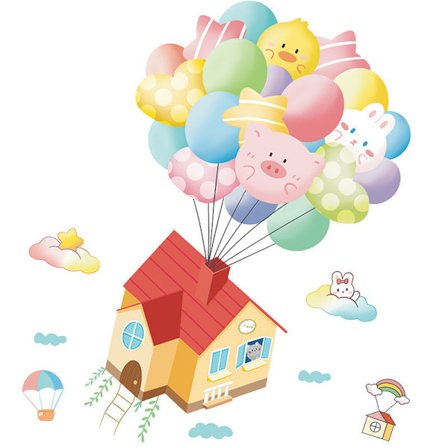 Ballonger Väggklistermärke Litet Djurhus Självhäftande Väggklistermärke