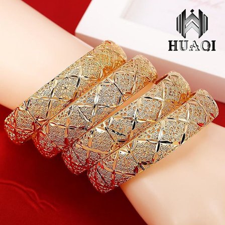 HUAQI 14MM Modesmycken Vintage Lyx Design 24K Guld För Herr Dam Kedje Armband Fin Gentl