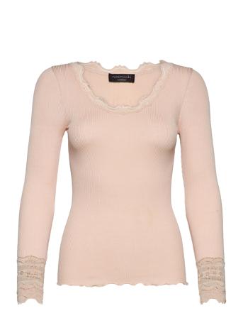 Silk T-Shirt W/ Lace T-shirts & Tops Long-sleeved Rosa Rosemunde