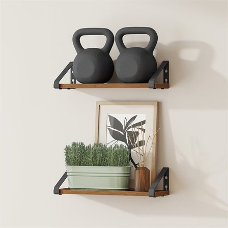 Vändbar vägghylla 40cm 2-pack Brun/Matt Svart