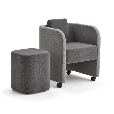 Möbelset COMFY: Armsessel & Stuhl mit Rollen, Wollbezug hellgrau/dunkelgrau