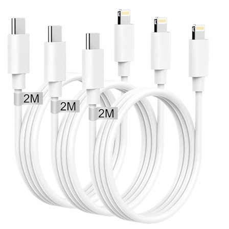 3-Pack 2M Lightning laddare iPhone 14/13/12/11/ Xs/Max/X/8/7/6/5/SE Vit